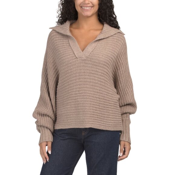 ELAN Taupe Pullover Puff Sleeve Sweater - Picture 1 of 2